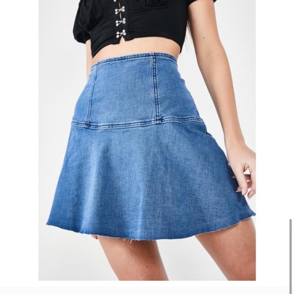 Free People Highlands Cowgirl Denim Mini Flare Skirt - Picture 4 of 12
